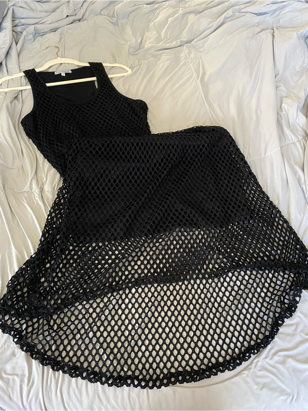 blue island Black Sleeveless Mesh High-Low Swim Coverup
